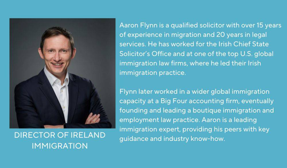 Image of Aaron Flynn, Envoy G.obal's Director of Irish Immigration and a description of his work experience. 
