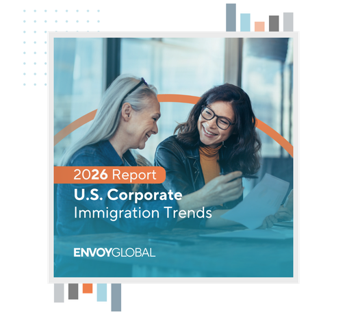 2026 U.S. Corporate Immigration Trends Report — two professionals review key U.S. corporate immigration trends shaping workforce mobility and employer planning for the year ahead.